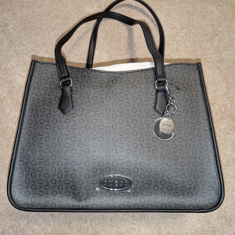 Guess Black and Gray Tote Bag with Structured Design